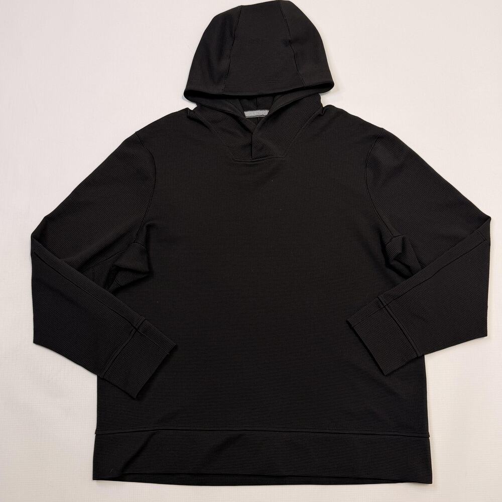 Lululemon Hoodie Mens Large Black Textured Knit Snap V Neck Pullover Sweatshirt